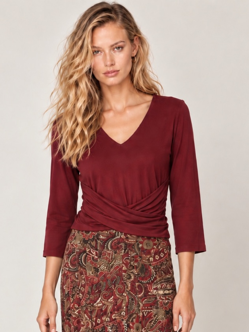 Ann Taylor LOFT Petites Burgundy Crisscross Wrap V-Neck Top Size SP
